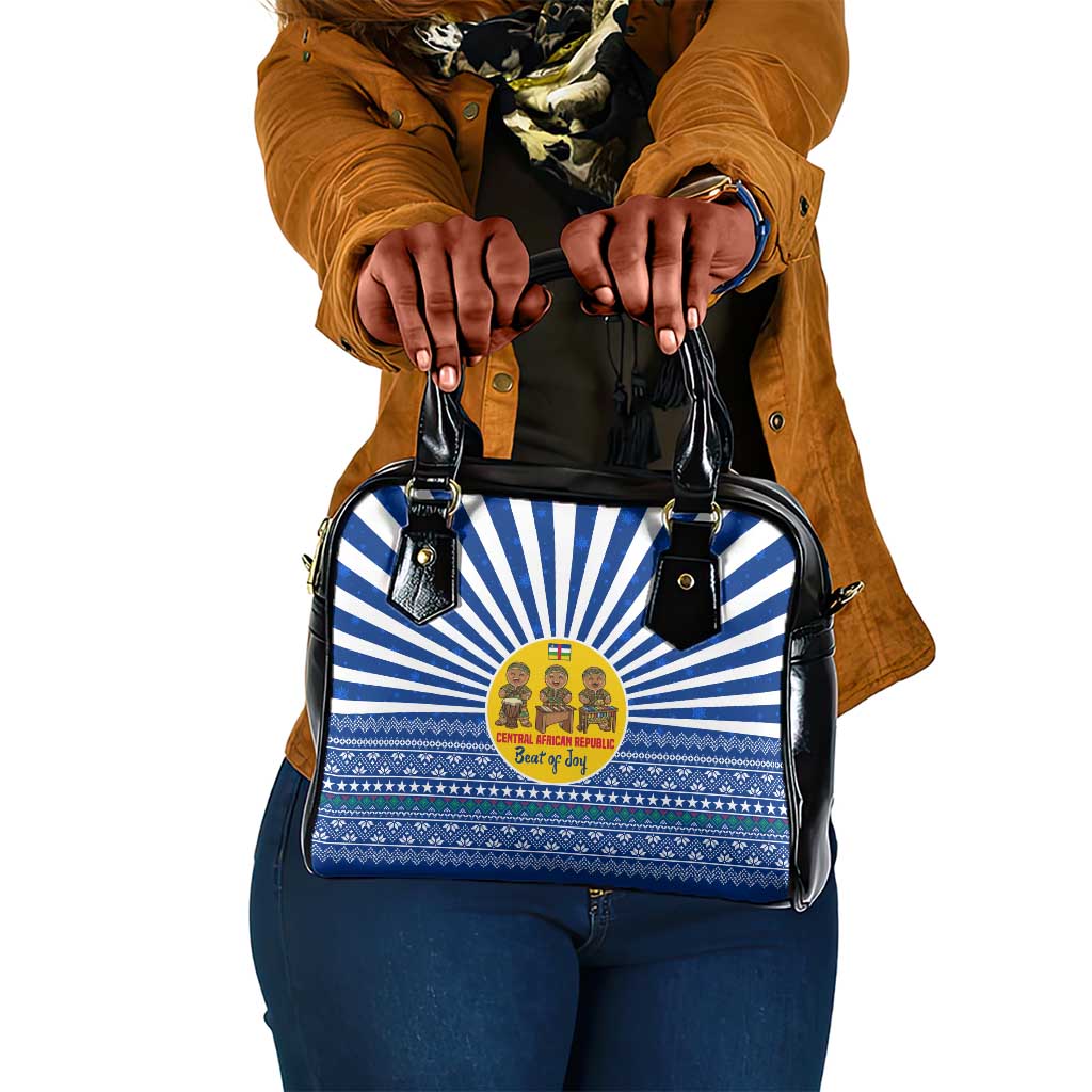 Central African Republic Christmas Shoulder Handbag Drumming Beat of Joy Tribal Pattern and Snowflakes - African Pride