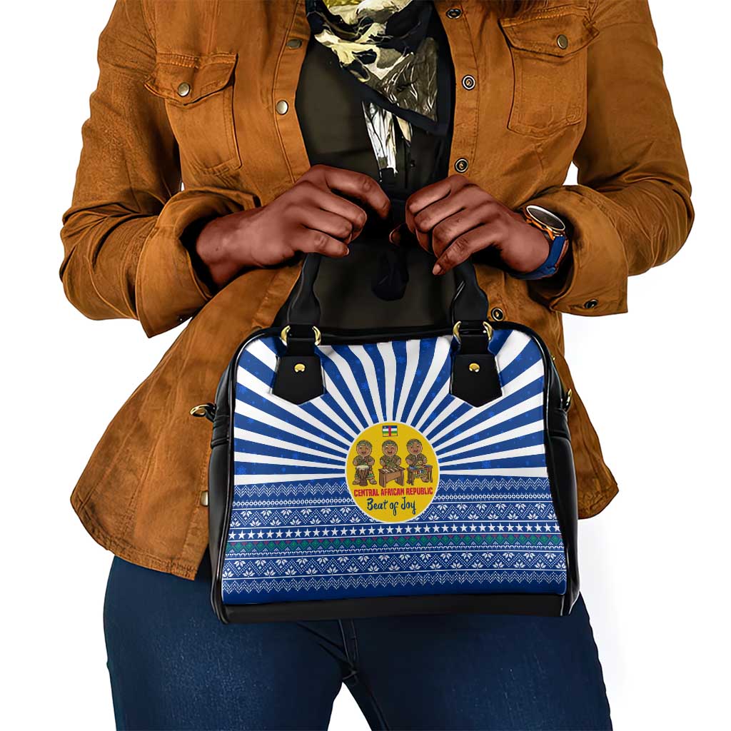 Central African Republic Christmas Shoulder Handbag Drumming Beat of Joy Tribal Pattern and Snowflakes - African Pride