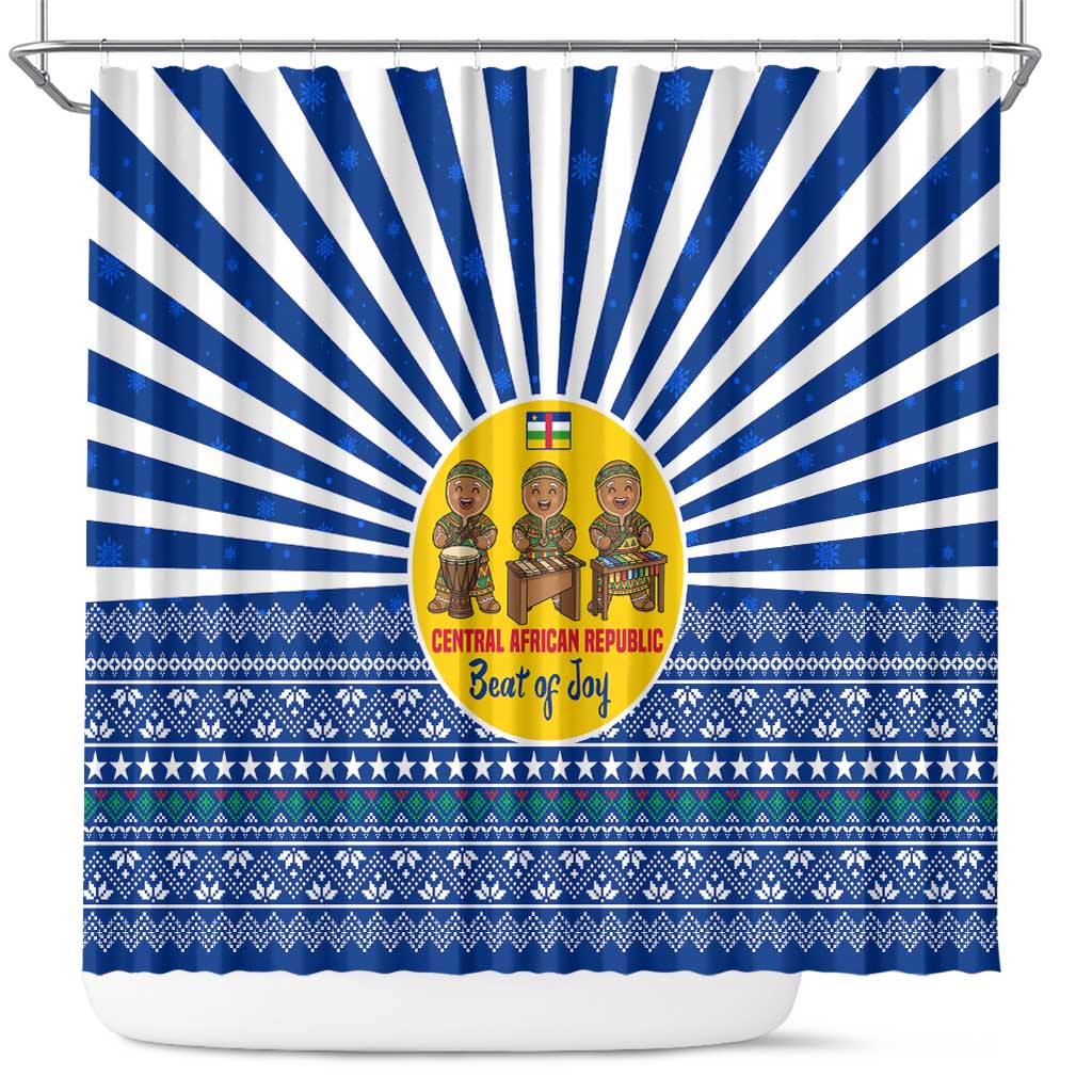 Central African Republic Christmas Shower Curtain Drumming Beat of Joy Tribal Pattern and Snowflakes - African Pride