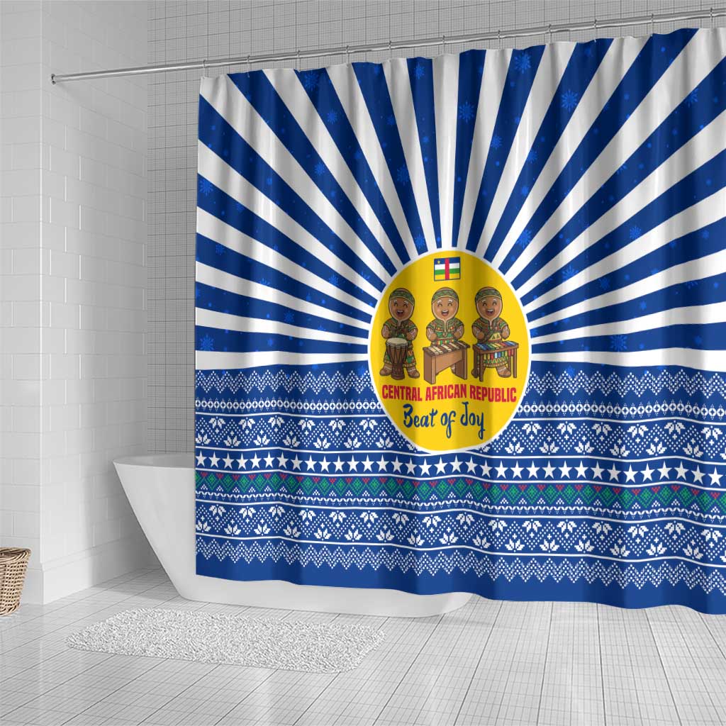 Central African Republic Christmas Shower Curtain Drumming Beat of Joy Tribal Pattern and Snowflakes - African Pride