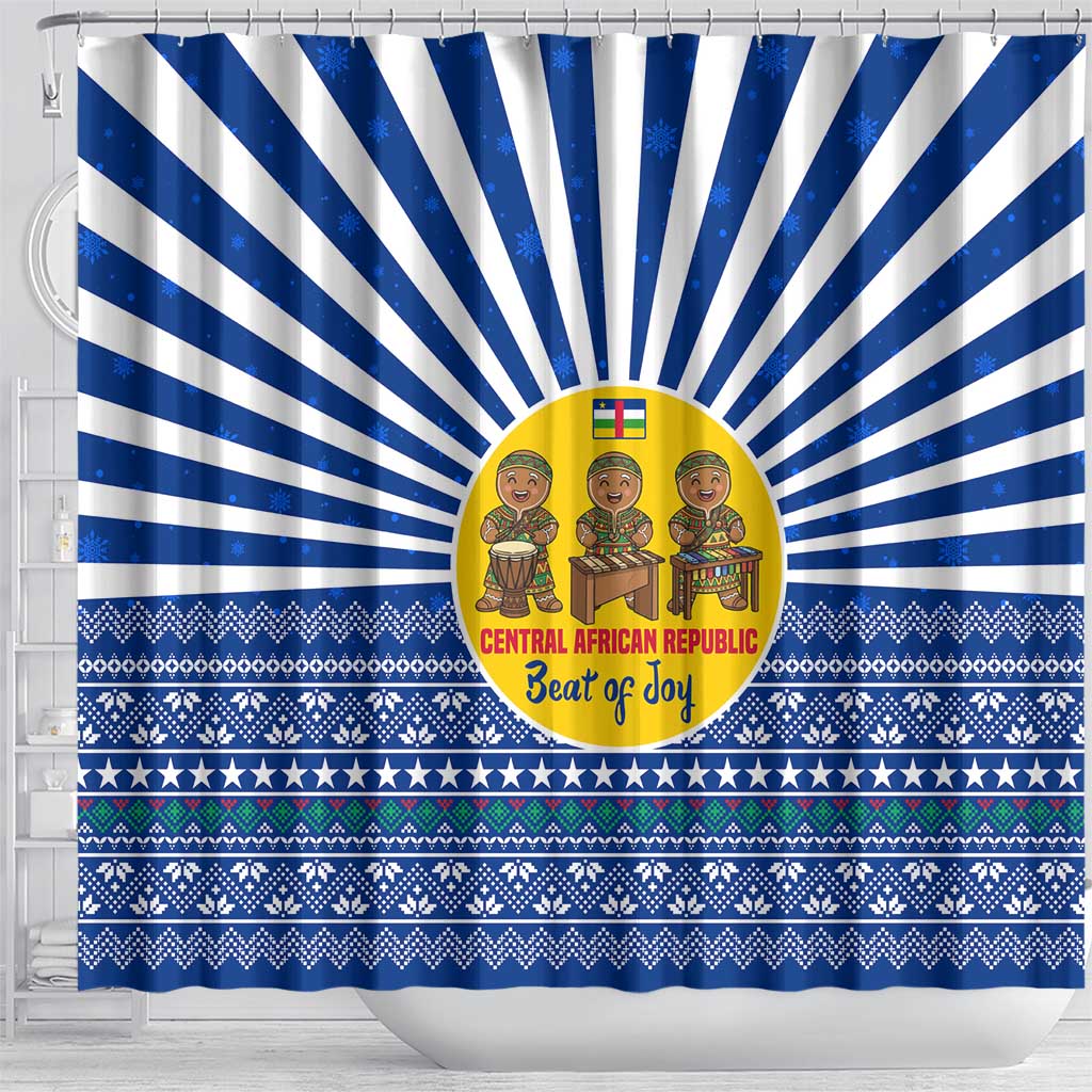 Central African Republic Christmas Shower Curtain Drumming Beat of Joy Tribal Pattern and Snowflakes - African Pride