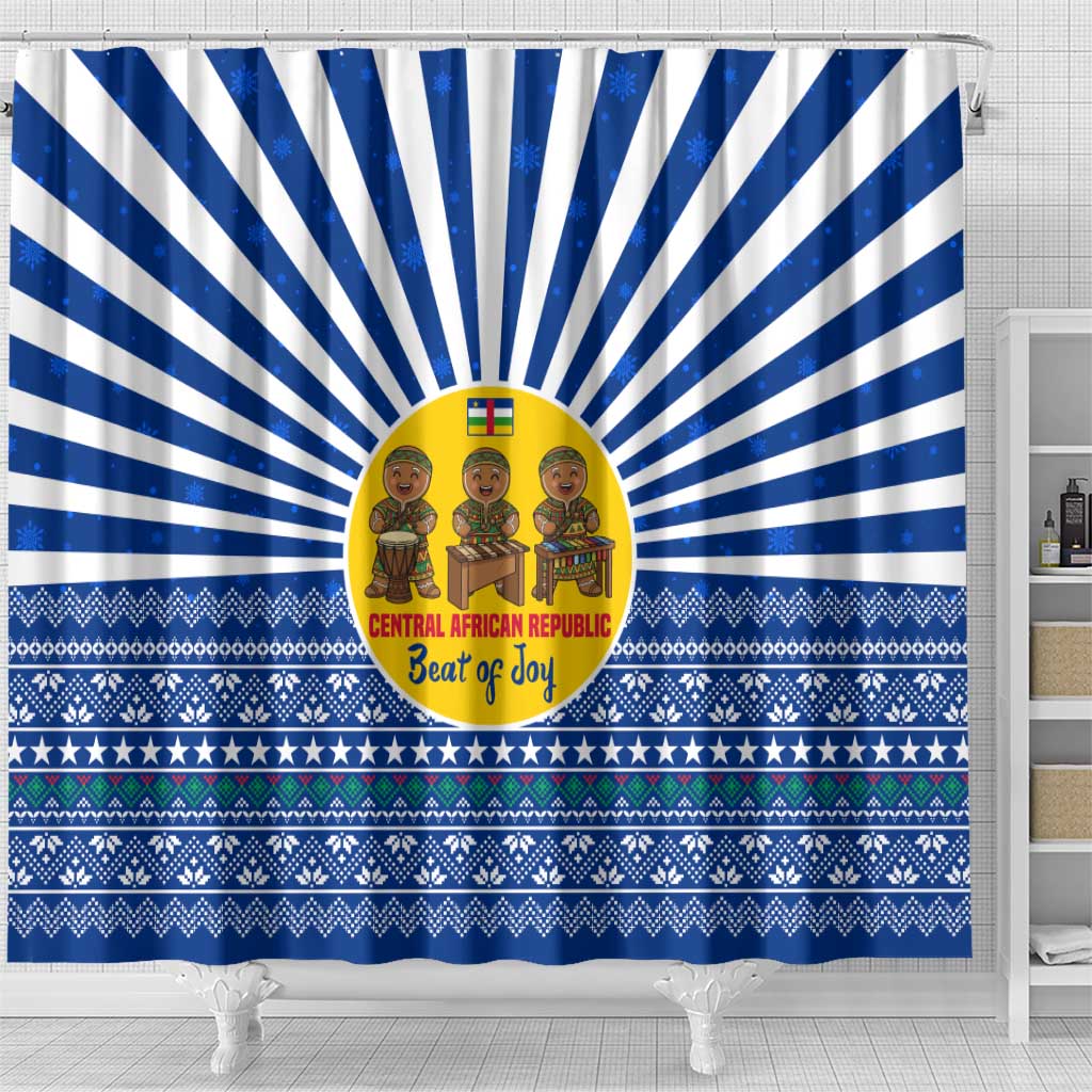 Central African Republic Christmas Shower Curtain Drumming Beat of Joy Tribal Pattern and Snowflakes - African Pride