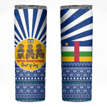 Central African Republic Christmas Skinny Tumbler Drumming Beat of Joy Tribal Pattern and Snowflakes - African Pride