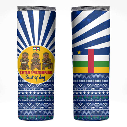 Central African Republic Christmas Skinny Tumbler Drumming Beat of Joy Tribal Pattern and Snowflakes - African Pride
