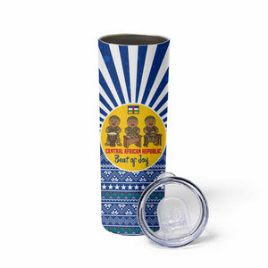 Central African Republic Christmas Skinny Tumbler Drumming Beat of Joy Tribal Pattern and Snowflakes - African Pride
