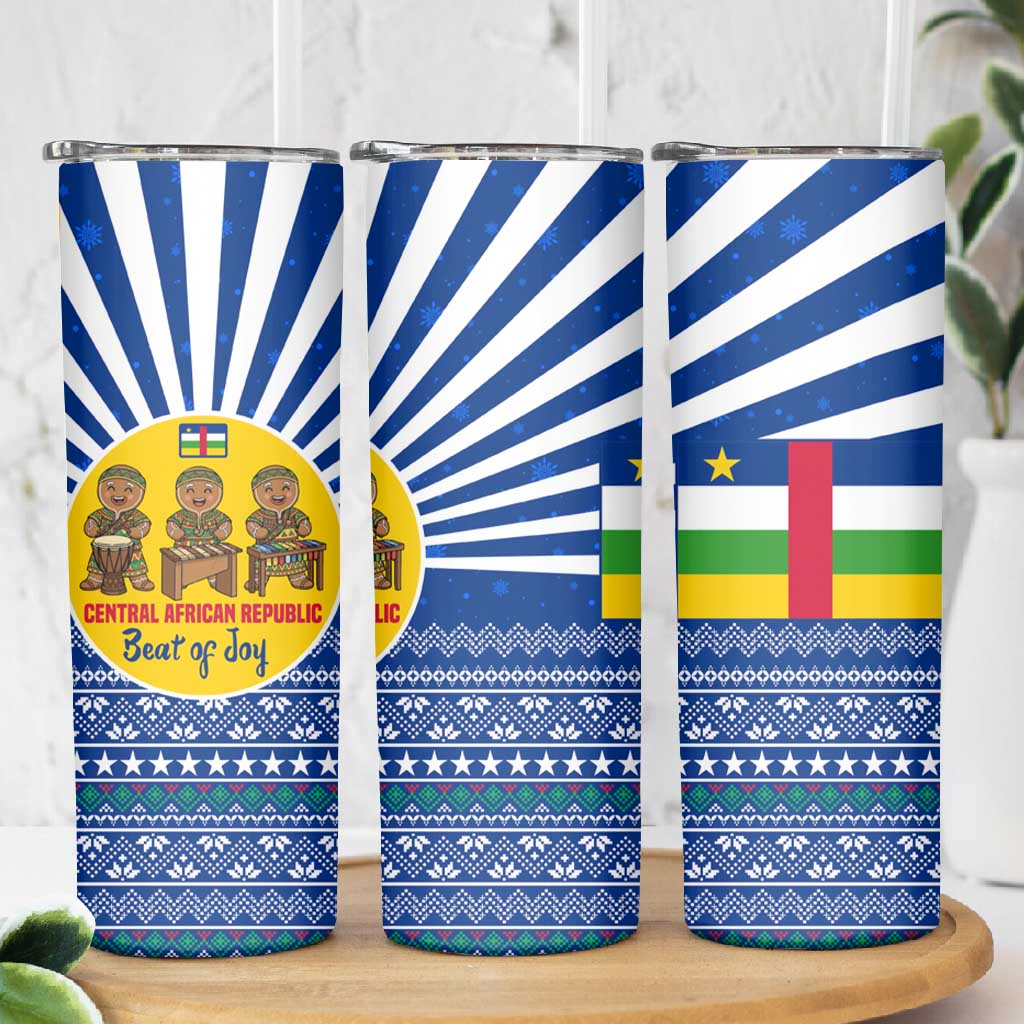 Central African Republic Christmas Skinny Tumbler Drumming Beat of Joy Tribal Pattern and Snowflakes - African Pride