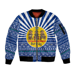 Central African Republic Christmas Sleeve Zip Bomber Jacket Drumming Beat of Joy Tribal Pattern and Snowflakes - African Pride