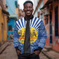 Central African Republic Christmas Sleeve Zip Bomber Jacket Drumming Beat of Joy Tribal Pattern and Snowflakes - African Pride