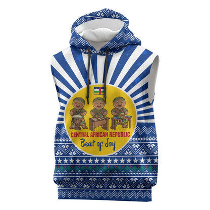 Central African Republic Christmas Sleeveless Hoodie Drumming Beat of Joy Tribal Pattern and Snowflakes - African Pride