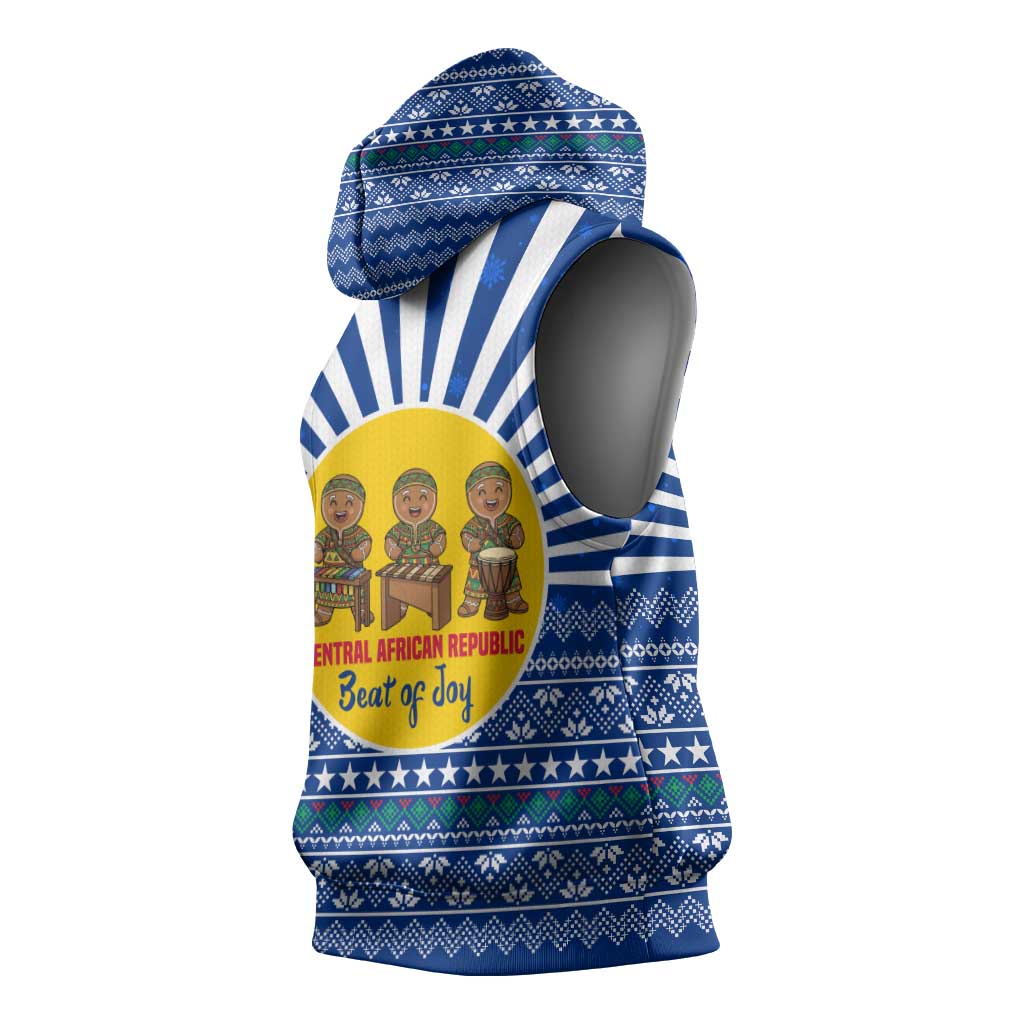 Central African Republic Christmas Sleeveless Hoodie Drumming Beat of Joy Tribal Pattern and Snowflakes - African Pride
