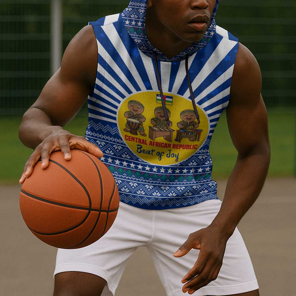 Central African Republic Christmas Sleeveless Hoodie Drumming Beat of Joy Tribal Pattern and Snowflakes - African Pride