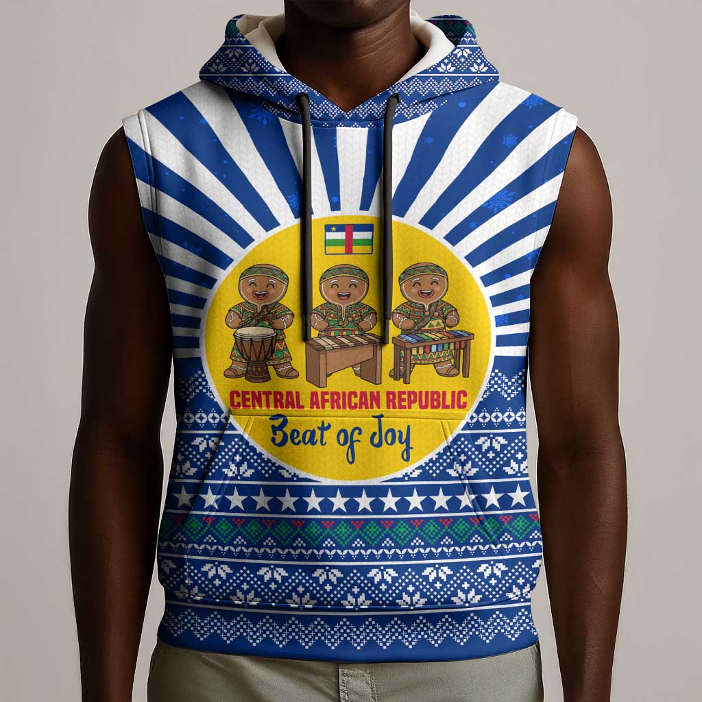 Central African Republic Christmas Sleeveless Hoodie Drumming Beat of Joy Tribal Pattern and Snowflakes - African Pride