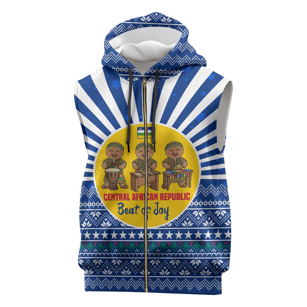 Central African Republic Christmas Sleeveless Zip Hoodie Drumming Beat of Joy Tribal Pattern and Snowflakes - African Pride