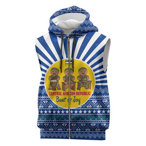 Central African Republic Christmas Sleeveless Zip Hoodie Drumming Beat of Joy Tribal Pattern and Snowflakes - African Pride