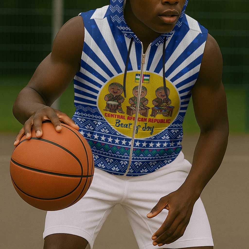 Central African Republic Christmas Sleeveless Zip Hoodie Drumming Beat of Joy Tribal Pattern and Snowflakes - African Pride