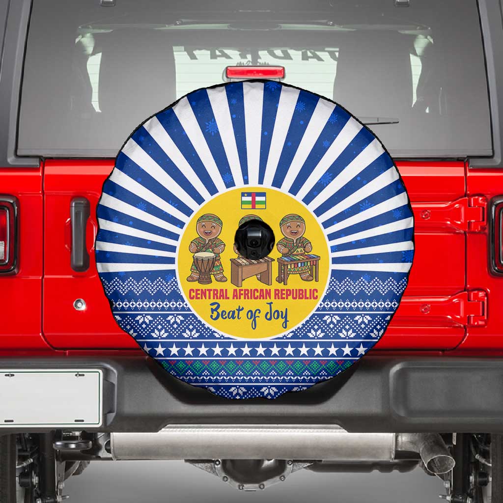 Central African Republic Christmas Spare Tire Cover Drumming Beat of Joy Tribal Pattern and Snowflakes - African Pride