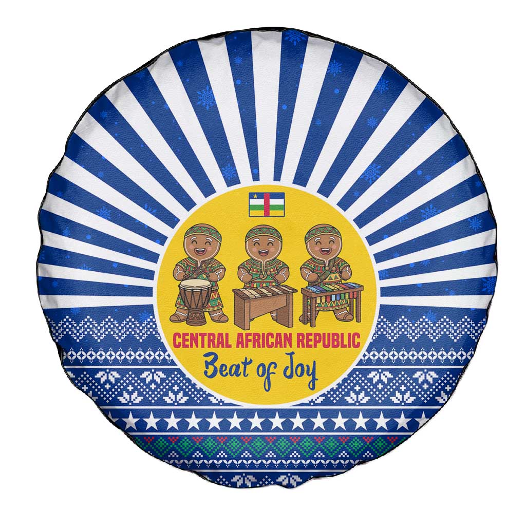 Central African Republic Christmas Spare Tire Cover Drumming Beat of Joy Tribal Pattern and Snowflakes - African Pride