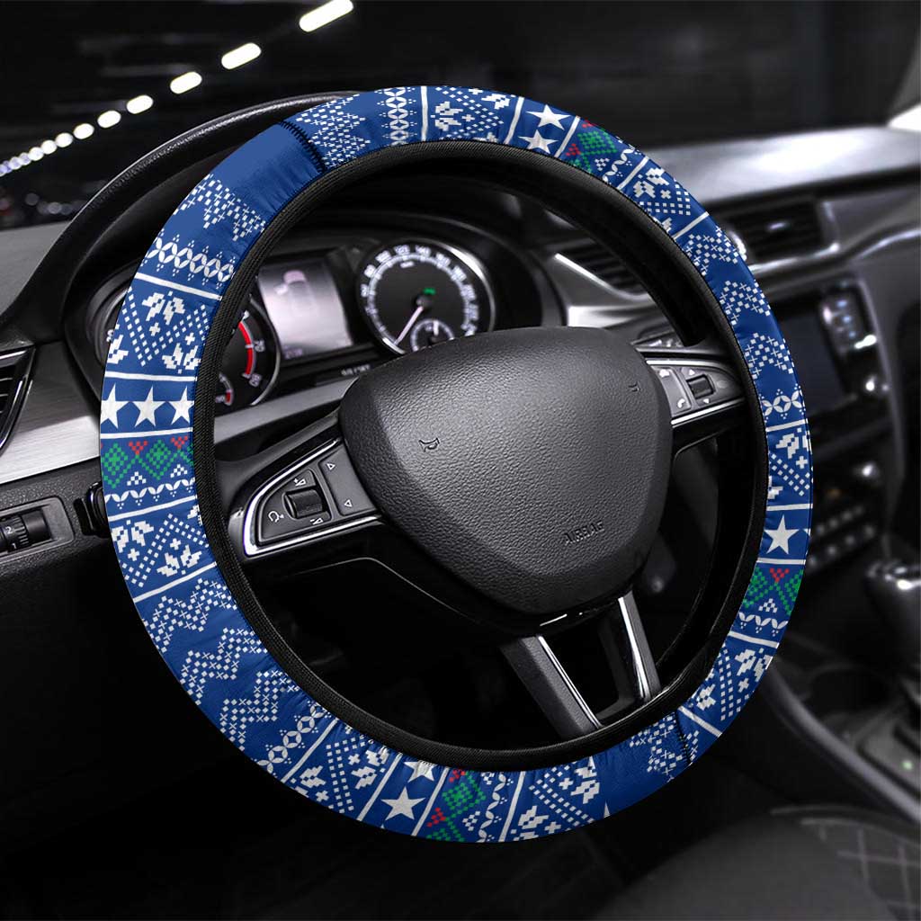Central African Republic Christmas Steering Wheel Cover Drumming Beat of Joy Tribal Pattern and Snowflakes - African Pride