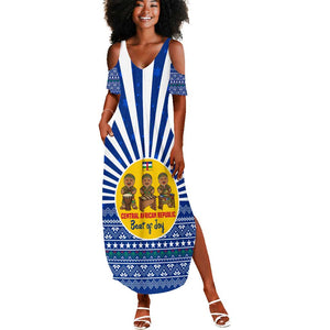 Central African Republic Christmas Summer Maxi Dress Drumming Beat of Joy Tribal Pattern and Snowflakes - African Pride