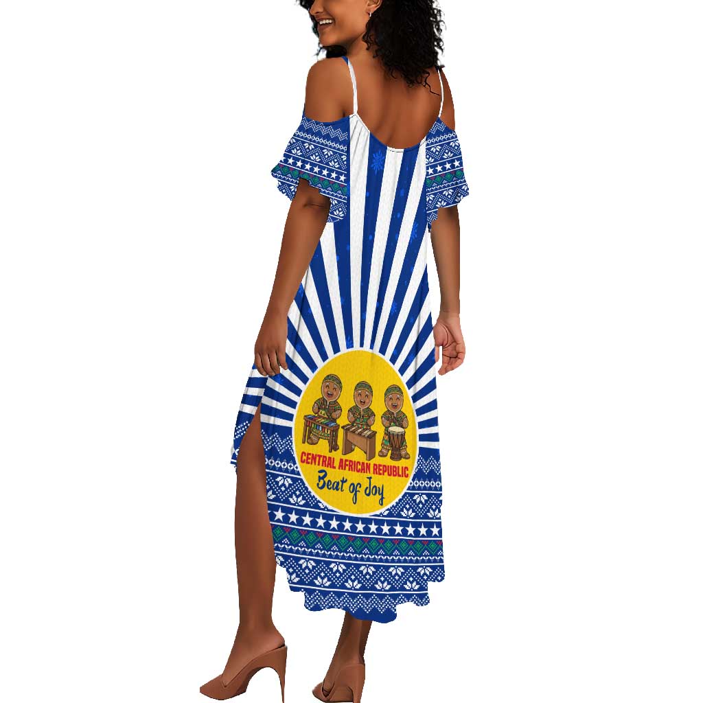 Central African Republic Christmas Summer Maxi Dress Drumming Beat of Joy Tribal Pattern and Snowflakes - African Pride