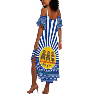 Central African Republic Christmas Summer Maxi Dress Drumming Beat of Joy Tribal Pattern and Snowflakes - African Pride