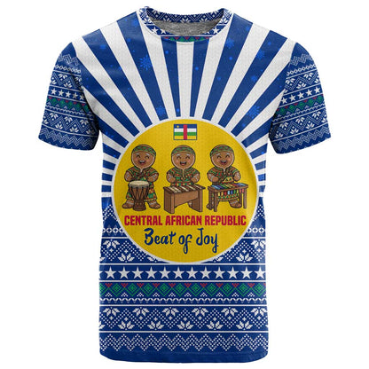 Central African Republic Christmas T shirt Drumming Beat of Joy Tribal Pattern and Snowflakes - African Pride