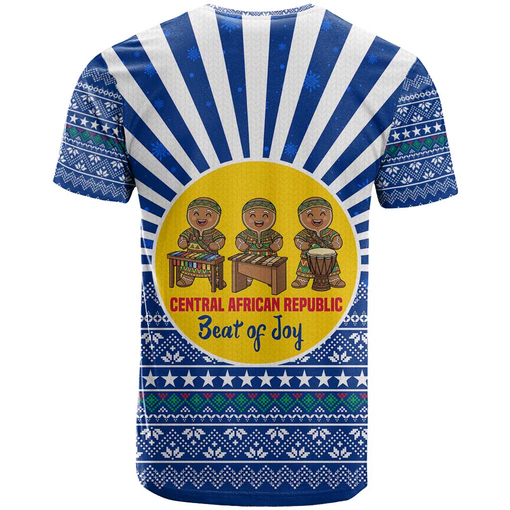 Central African Republic Christmas T shirt Drumming Beat of Joy Tribal Pattern and Snowflakes - African Pride