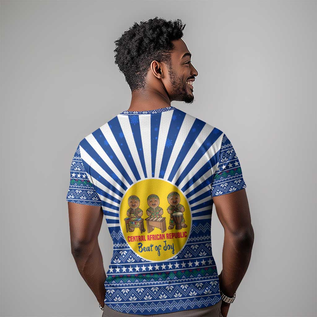 Central African Republic Christmas T shirt Drumming Beat of Joy Tribal Pattern and Snowflakes - African Pride