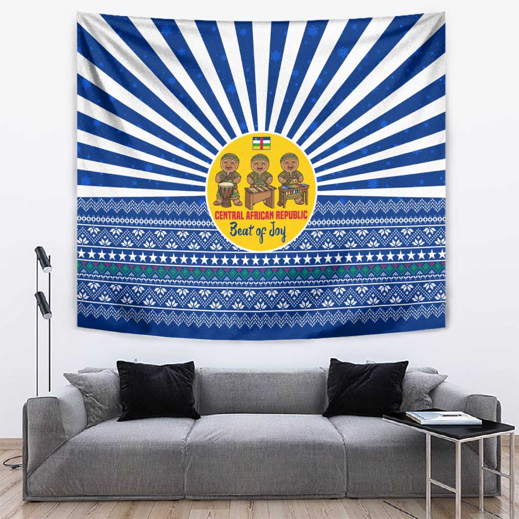 Central African Republic Christmas Tapestry Drumming Beat of Joy Tribal Pattern and Snowflakes - African Pride