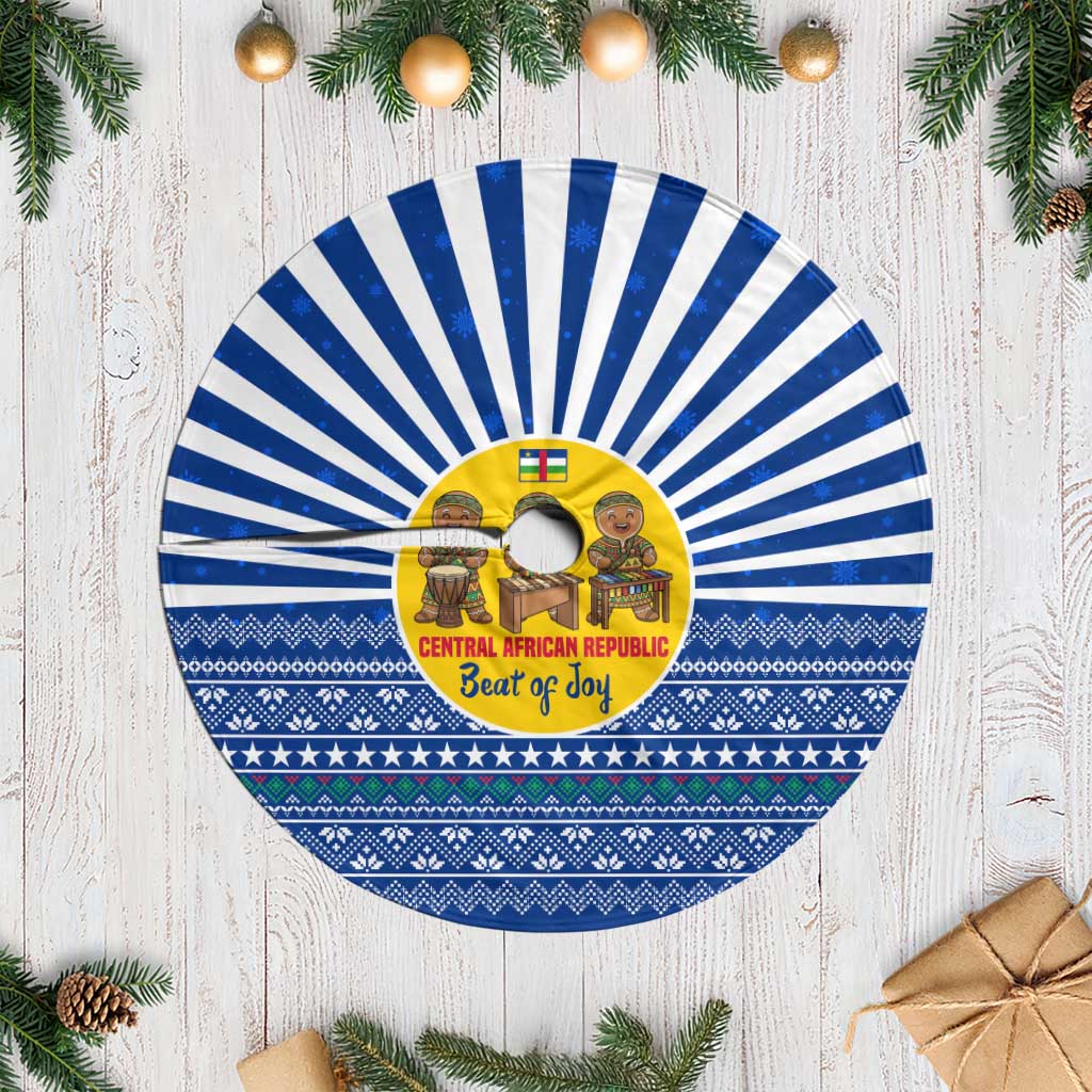 Central African Republic Christmas Tree Skirt Drumming Beat of Joy Tribal Pattern and Snowflakes - African Pride