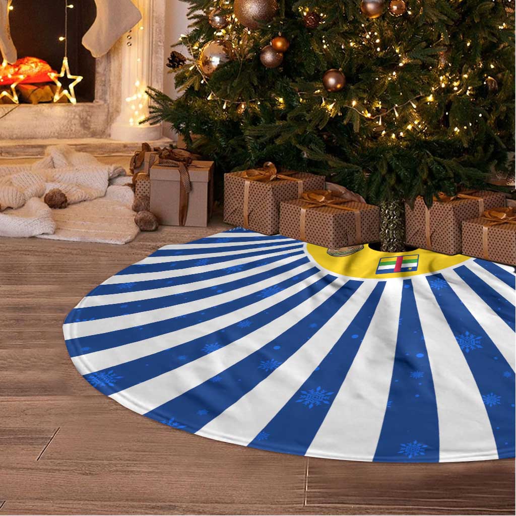 Central African Republic Christmas Tree Skirt Drumming Beat of Joy Tribal Pattern and Snowflakes - African Pride