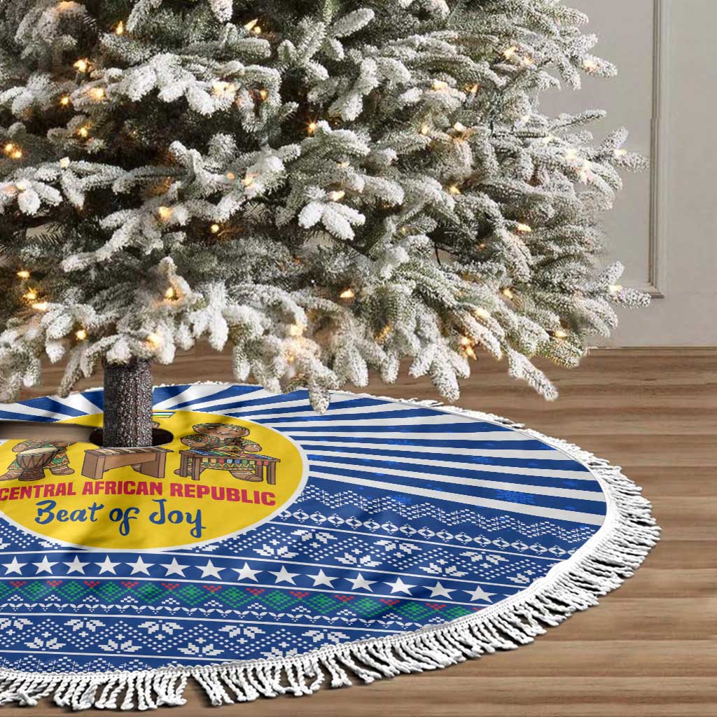 Central African Republic Christmas Tree Skirt Drumming Beat of Joy Tribal Pattern and Snowflakes - African Pride