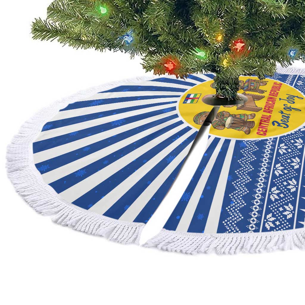 Central African Republic Christmas Tree Skirt Drumming Beat of Joy Tribal Pattern and Snowflakes - African Pride