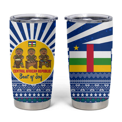 Central African Republic Christmas Tumbler Cup Drumming Beat of Joy Tribal Pattern and Snowflakes - African Pride