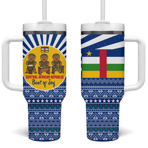 Central African Republic Christmas Tumbler With Handle Drumming Beat of Joy Tribal Pattern and Snowflakes - African Pride