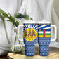 Central African Republic Christmas Tumbler With Handle Drumming Beat of Joy Tribal Pattern and Snowflakes - African Pride