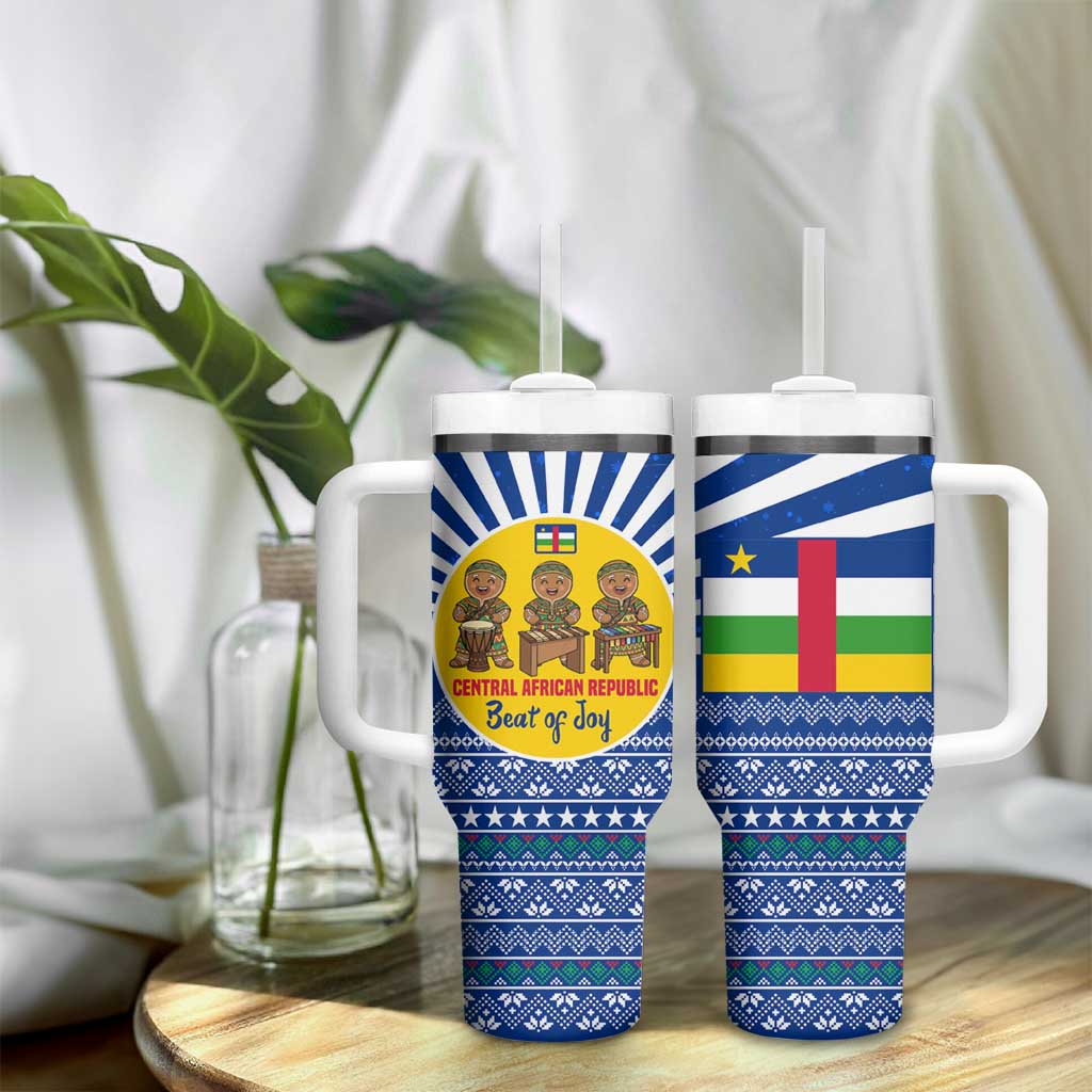 Central African Republic Christmas Tumbler With Handle Drumming Beat of Joy Tribal Pattern and Snowflakes - African Pride