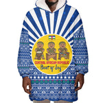 Central African Republic Christmas Wearable Blanket Hoodie Drumming Beat of Joy Tribal Pattern and Snowflakes - African Pride