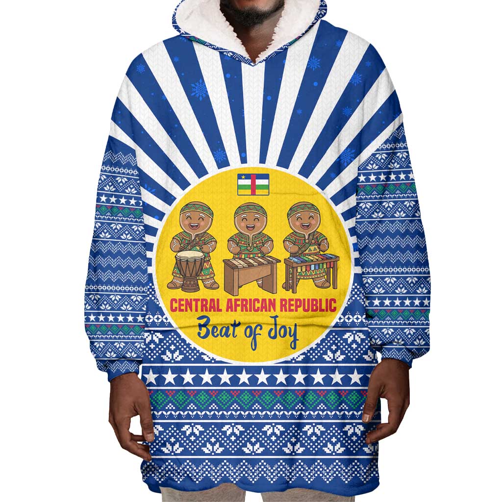 Central African Republic Christmas Wearable Blanket Hoodie Drumming Beat of Joy Tribal Pattern and Snowflakes - African Pride