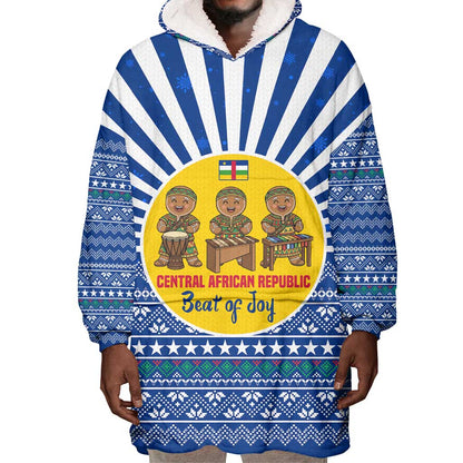 Central African Republic Christmas Wearable Blanket Hoodie Drumming Beat of Joy Tribal Pattern and Snowflakes - African Pride