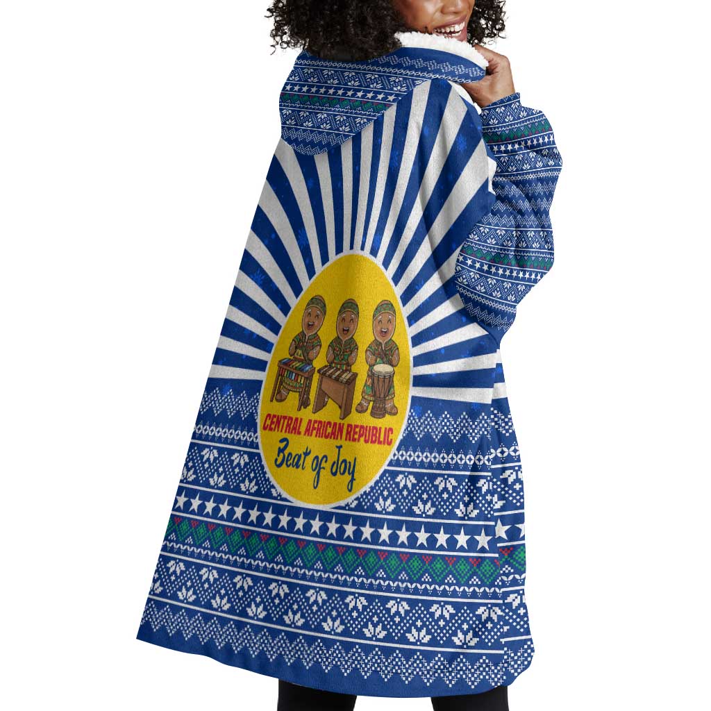 Central African Republic Christmas Wearable Blanket Hoodie Drumming Beat of Joy Tribal Pattern and Snowflakes - African Pride