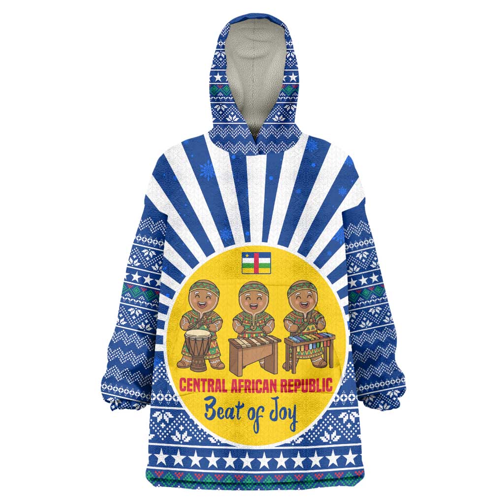Central African Republic Christmas Wearable Blanket Hoodie Drumming Beat of Joy Tribal Pattern and Snowflakes - African Pride