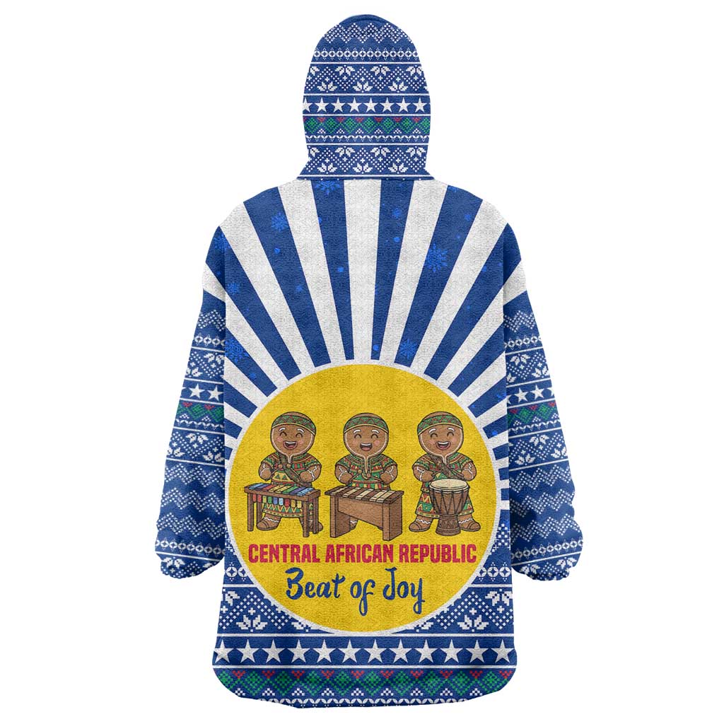 Central African Republic Christmas Wearable Blanket Hoodie Drumming Beat of Joy Tribal Pattern and Snowflakes - African Pride