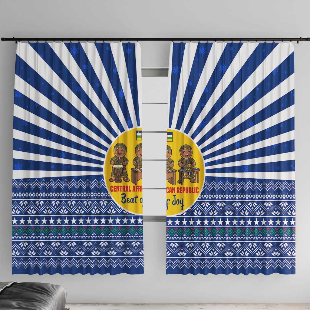 Central African Republic Christmas Window Curtain Drumming Beat of Joy Tribal Pattern and Snowflakes - African Pride