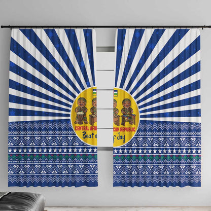 Central African Republic Christmas Window Curtain Drumming Beat of Joy Tribal Pattern and Snowflakes - African Pride
