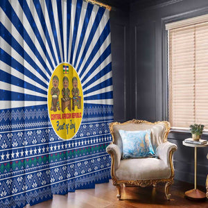Central African Republic Christmas Window Curtain Drumming Beat of Joy Tribal Pattern and Snowflakes - African Pride
