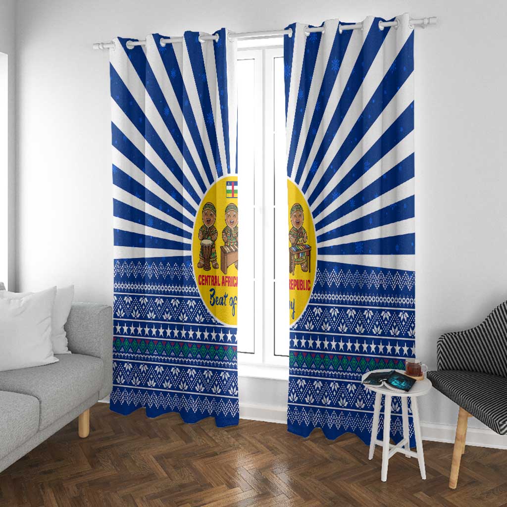 Central African Republic Christmas Window Curtain Drumming Beat of Joy Tribal Pattern and Snowflakes - African Pride