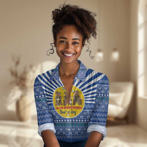 Central African Republic Christmas Women Casual Shirt Drumming Beat of Joy Tribal Pattern and Snowflakes - African Pride