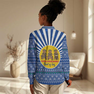 Central African Republic Christmas Women Casual Shirt Drumming Beat of Joy Tribal Pattern and Snowflakes - African Pride