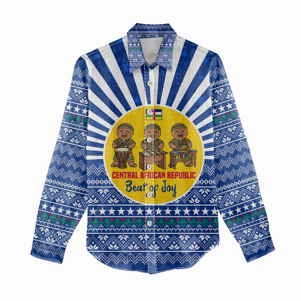 Central African Republic Christmas Women Casual Shirt Drumming Beat of Joy Tribal Pattern and Snowflakes - African Pride